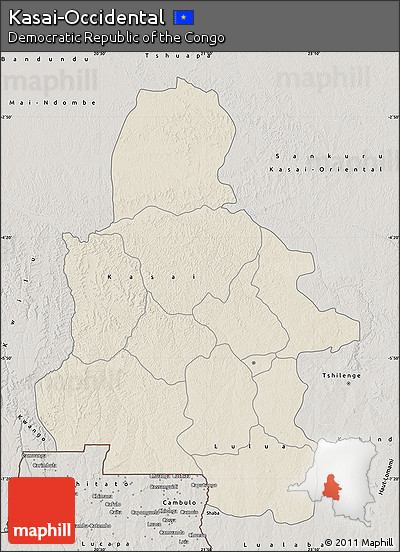 Shaded Relief Map of Kasai-Occidental, semi-desaturated