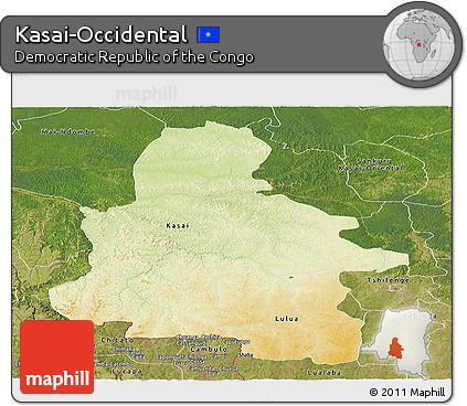 Physical Panoramic Map of Kasai-Occidental, satellite outside