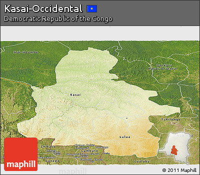 Physical Panoramic Map of Kasai-Occidental, satellite outside