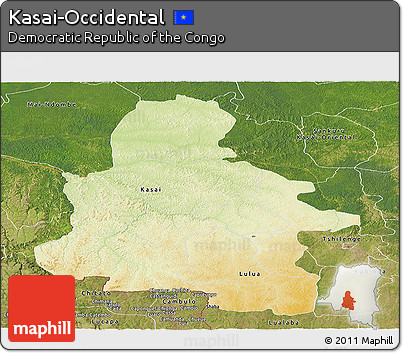Physical Panoramic Map of Kasai-Occidental, satellite outside