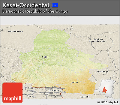 Physical Panoramic Map of Kasai-Occidental, shaded relief outside