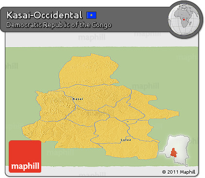 Savanna Style Panoramic Map of Kasai-Occidental, single color outside