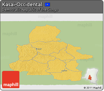 Savanna Style Panoramic Map of Kasai-Occidental, single color outside