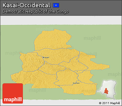 Savanna Style Panoramic Map of Kasai-Occidental, single color outside