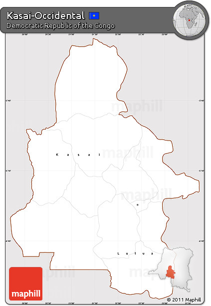 Classic Style Simple Map of Kasai-Occidental, cropped outside