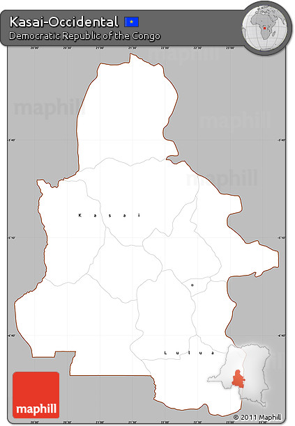 Gray Simple Map of Kasai-Occidental, cropped outside