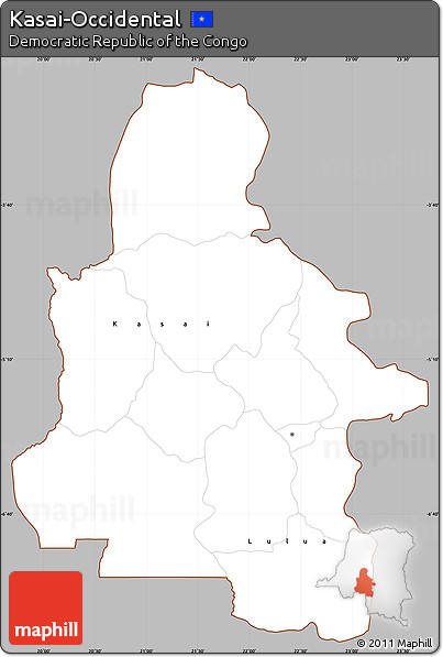 Gray Simple Map of Kasai-Occidental, cropped outside