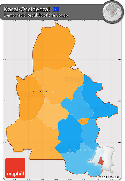 Political Simple Map of Kasai-Occidental, cropped outside