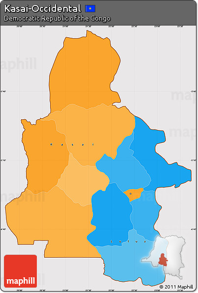 Political Simple Map of Kasai-Occidental, cropped outside