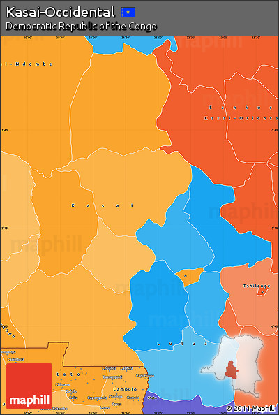 Political Simple Map of Kasai-Occidental, political shades outside