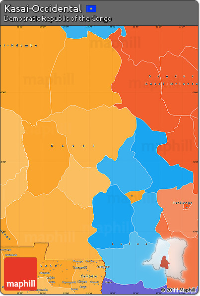 Political Simple Map of Kasai-Occidental, political shades outside