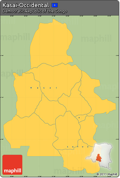 Savanna Style Simple Map of Kasai-Occidental, single color outside