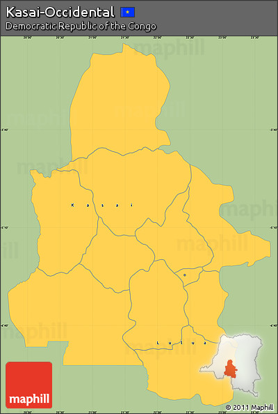 Savanna Style Simple Map of Kasai-Occidental, single color outside