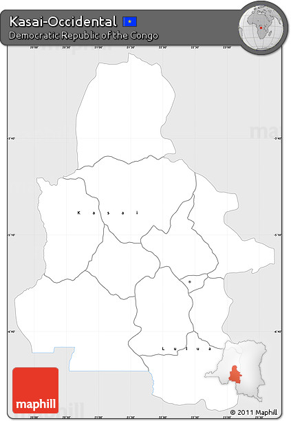 Silver Style Simple Map of Kasai-Occidental, single color outside