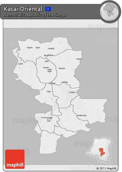 Gray 3D Map of Kasai-Oriental, single color outside