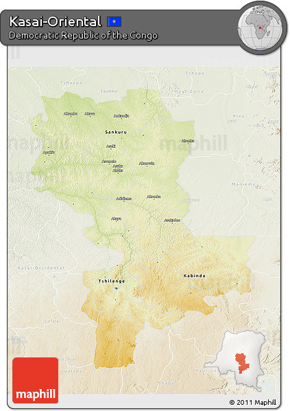 Physical 3D Map of Kasai-Oriental, lighten