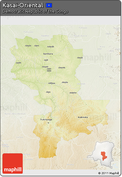 Physical 3D Map of Kasai-Oriental, lighten