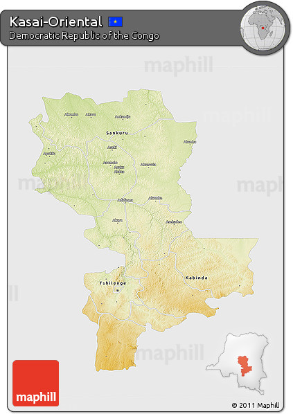 Physical 3D Map of Kasai-Oriental, single color outside