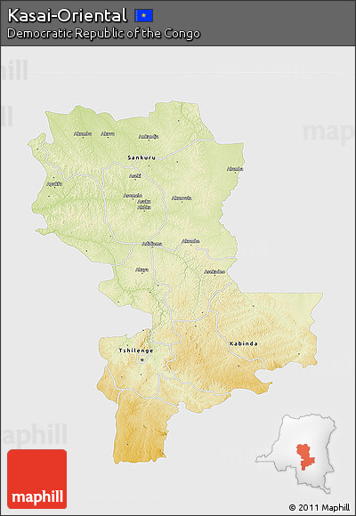 Physical 3D Map of Kasai-Oriental, single color outside