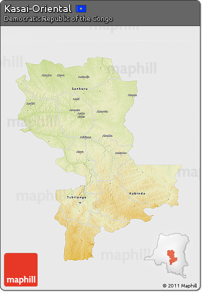 Physical 3D Map of Kasai-Oriental, single color outside