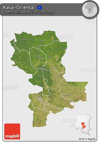 Satellite 3D Map of Kasai-Oriental, single color outside