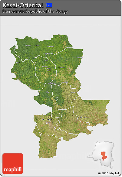 Satellite 3D Map of Kasai-Oriental, single color outside