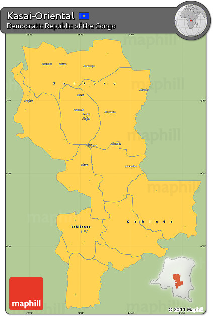 Savanna Style Simple Map of Kasai-Oriental, single color outside