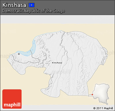 Classic Style 3D Map of Kinshasa, single color outside