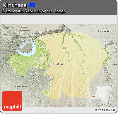 Physical 3D Map of Kinshasa, semi-desaturated