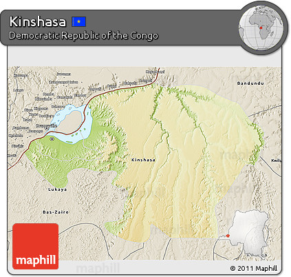 Physical 3D Map of Kinshasa, shaded relief outside