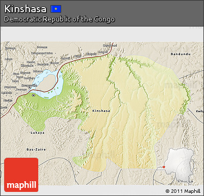Physical 3D Map of Kinshasa, shaded relief outside