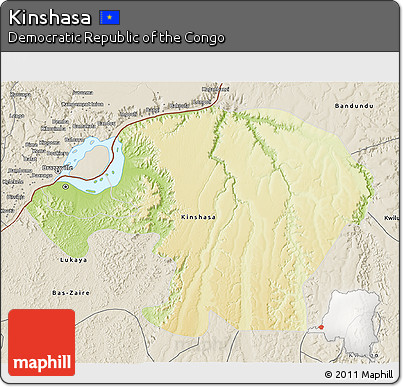 Physical 3D Map of Kinshasa, shaded relief outside