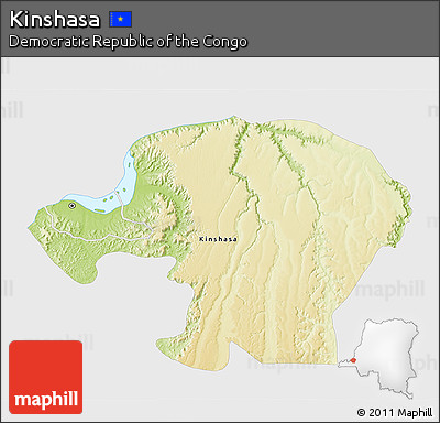 Physical 3D Map of Kinshasa, single color outside