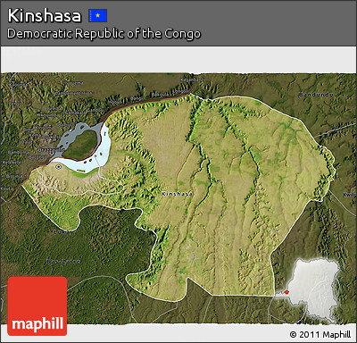 Satellite 3D Map of Kinshasa, darken