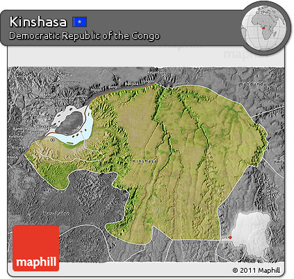 Satellite 3D Map of Kinshasa, desaturated