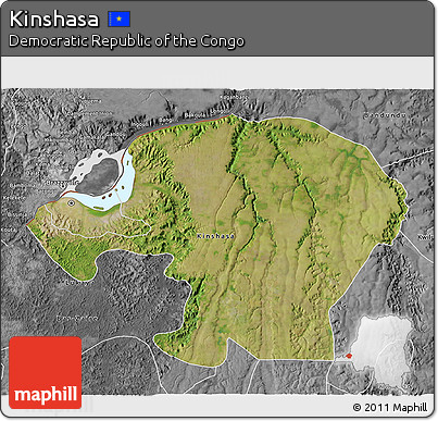Satellite 3D Map of Kinshasa, desaturated