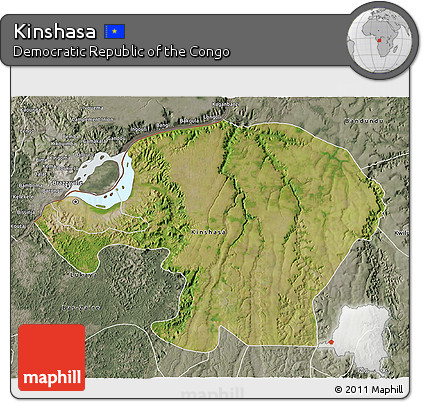Satellite 3D Map of Kinshasa, semi-desaturated