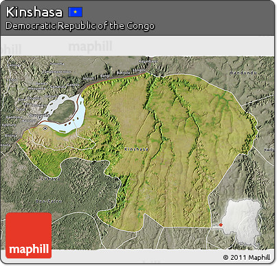 Satellite 3D Map of Kinshasa, semi-desaturated