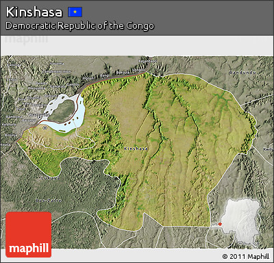 Satellite 3D Map of Kinshasa, semi-desaturated