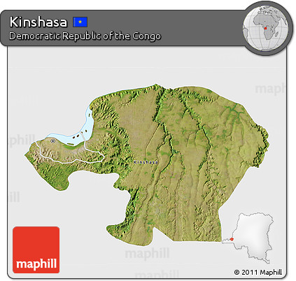 Satellite 3D Map of Kinshasa, single color outside