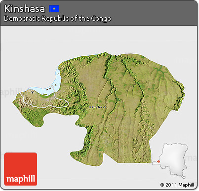 Satellite 3D Map of Kinshasa, single color outside