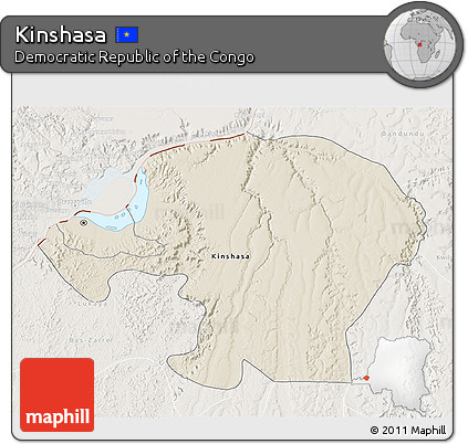 Shaded Relief 3D Map of Kinshasa, lighten