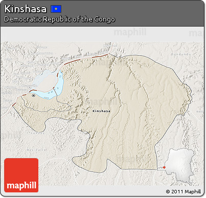 Shaded Relief 3D Map of Kinshasa, lighten