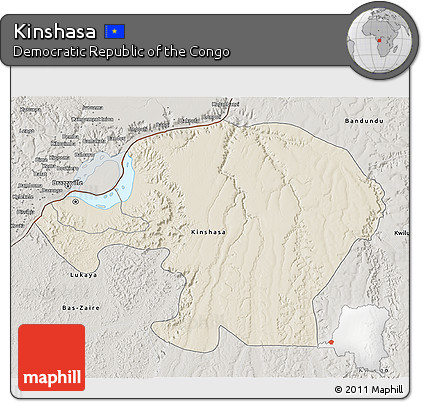 Shaded Relief 3D Map of Kinshasa, semi-desaturated