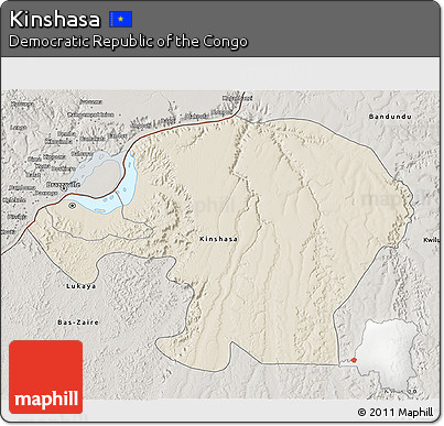 Shaded Relief 3D Map of Kinshasa, semi-desaturated