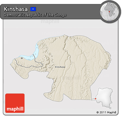Shaded Relief 3D Map of Kinshasa, single color outside