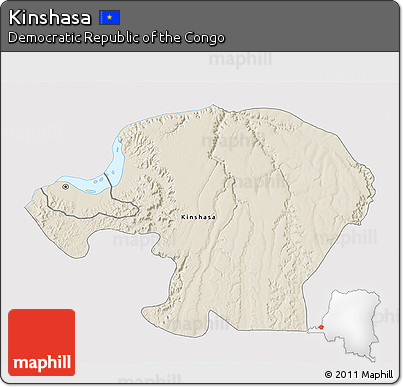 Shaded Relief 3D Map of Kinshasa, single color outside