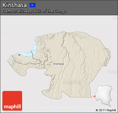 Shaded Relief 3D Map of Kinshasa, single color outside