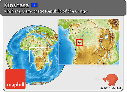 Physical Location Map of Kinshasa, within the entire country