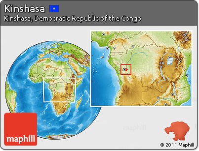 Physical Location Map of Kinshasa, within the entire country